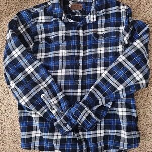 Orvis Men's Blue Heavy Plaid Shirt Lg